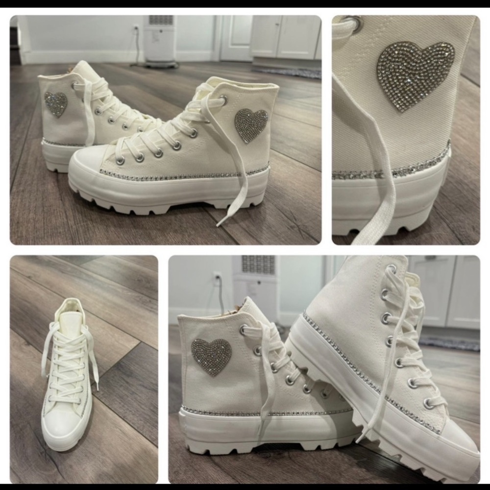 ANDI Rhinestone Heart White High Top
Shoes~ Chunky Sole Size 7 ✨🆕✨